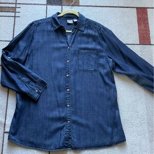 Chico's Lyocell Indigo Button Down Roll Tab Sleeve Shirt/Shacket XL